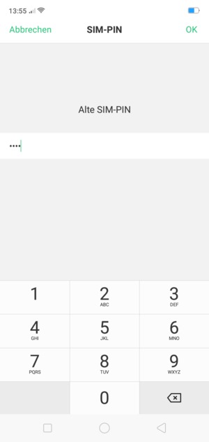 Geben Sie Ihre Alte PIN der SIM-Karte ein und wählen Sie OK
