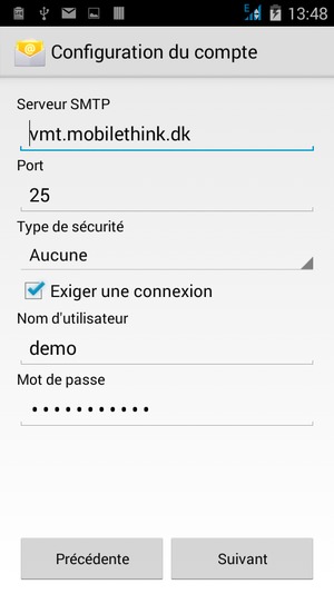 Saisissez l'adresse du serveur sortant