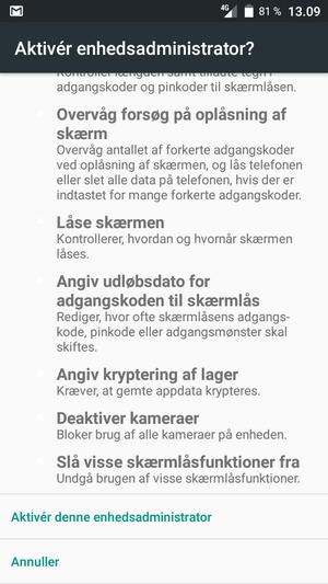 Scroll til og vælg Aktivér denne enhedsadministrator