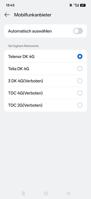 Wählen Sie einen Netzbetreiber von der Liste
