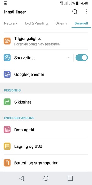 Bla til og velg Sikkerhet