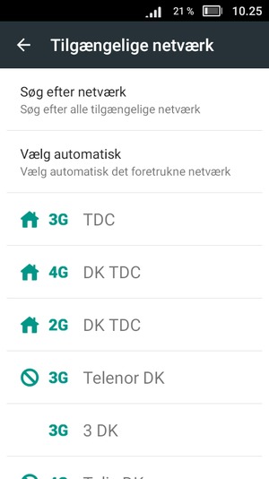 Vælg en netværksudbyder fra listen