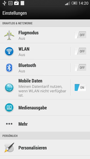 Wählen Sie Mobile Daten
