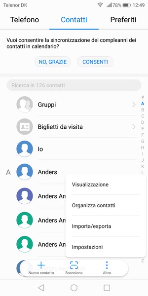 Seleziona Importa/esporta