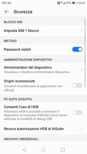 Seleziona Imposta SIM blocco