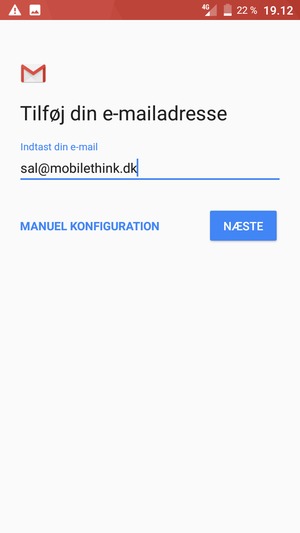 Indtast din e-mailadresse og vælg MANUEL KONFIGURATION