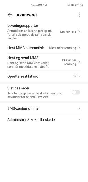 Vælg SMS-centernummer