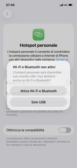 Seleziona Attiva Wi-Fi e Bluetooth