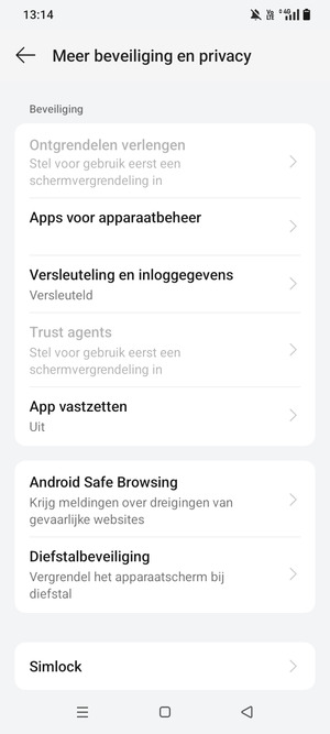 Scroll naar en selecteer Simlock