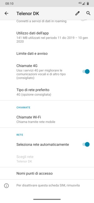 Disattiva Seleziona rete automaticamente