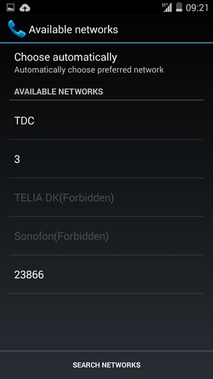 Select a network operator from the list