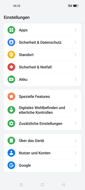 Scrollen Sie und wählen Sie  Nutzer und Konten