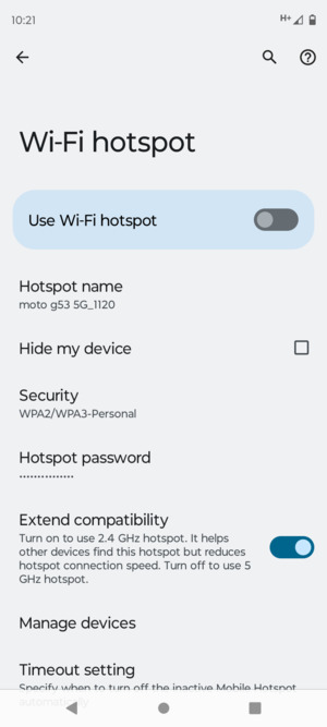 Select Hotspot password