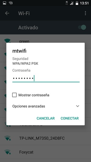 Introduzca la contraseña de Wi-Fi y seleccione CONECTAR