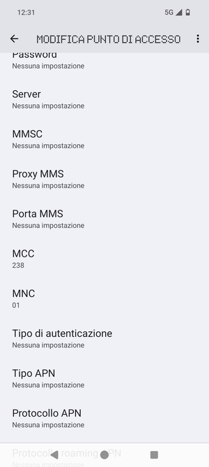 Scorri verso il basso e inserisci le informazioni degli MMS
