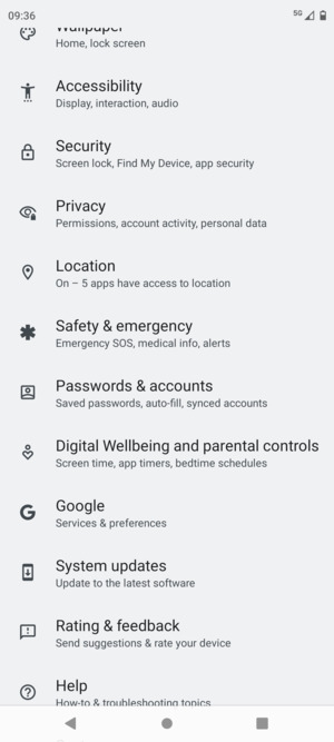 Scroll to and select Passwords & accounts