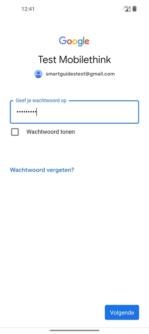 Voer uw wachtwoord in en selecteer Volgende