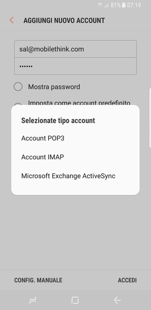 Seleziona Microsoft Exchange ActiveSync