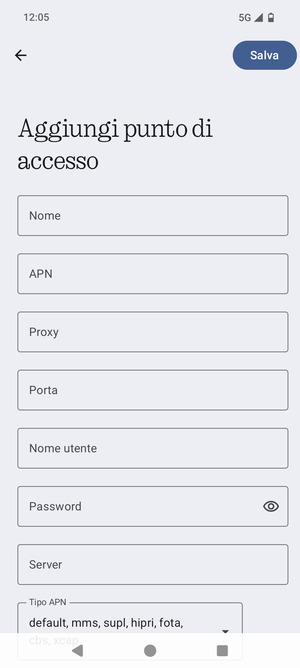 Inserisci le informazioni di Internet