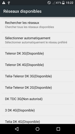 Sélectionnez un opérateur réseau dans la liste