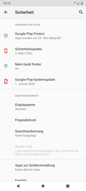 Um Ihre Bildschirmsperre zu aktivieren, gehen Sie zum Sicherheit Menü und wählen Sie  Displaysperre