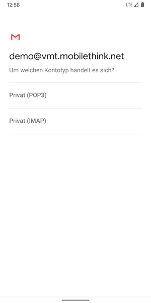 Wählen Sie Privat (POP3) oder Privat (IMAP)
