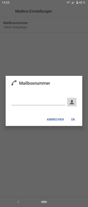 Geben Sie die Mailboxnummer ein und wählen Sie OK