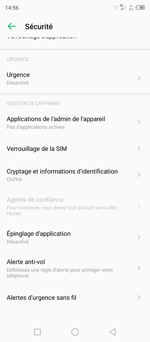 Pour modifier le code PIN de la carte SIM, faites défiler et sélectionnez Verrouillage de la SIM