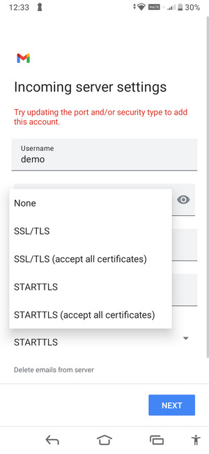 Select None and NEXT