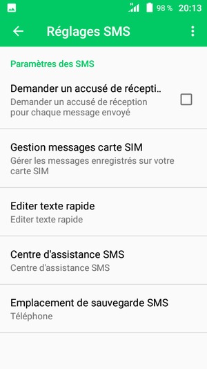 Sélectionnez Centre d'assistance SMS