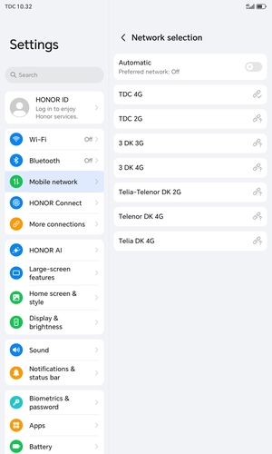 Select a network operator from the list