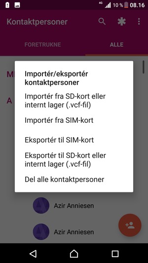Vælg Importér fra SIM-kort