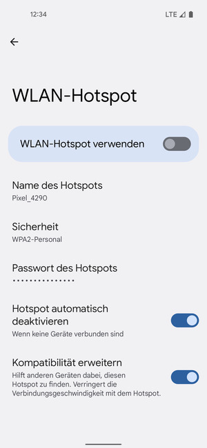 Wählen Sie Passwort des Hotspots