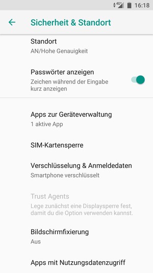 Scrollen Sie und wählen Sie SIM-Kartensperre
