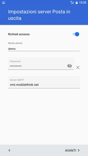 Inserisci l'indirizzo del server di posta in uscita