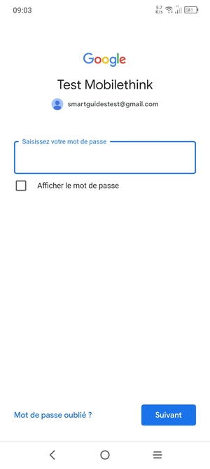 Saisissez votre mot de passe et sélectionnez Suivant