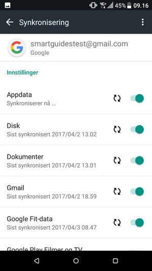 Din informasjon blir synkronisert