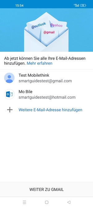 Wählen Sie WEITER ZU GMAIL