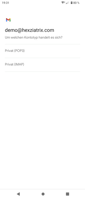 Wählen Sie Privat (POP3) oder Privat (IMAP)