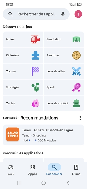 Sélectionnez la barre de Recherche