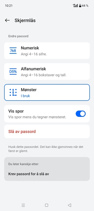 Telefonen din er nå sikret med en skjermlås