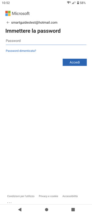 Inserisci la tua password di Hotmail e seleziona Accedi