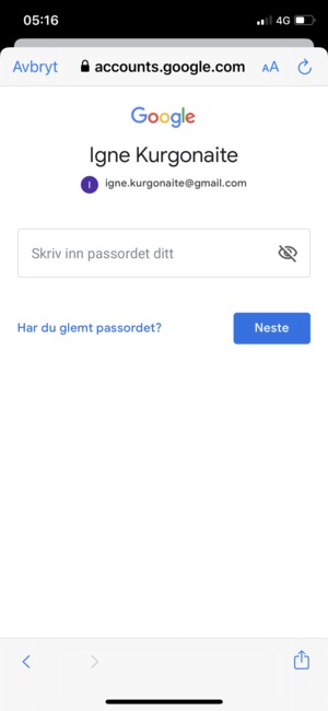 Skriv inn passord og velg Neste