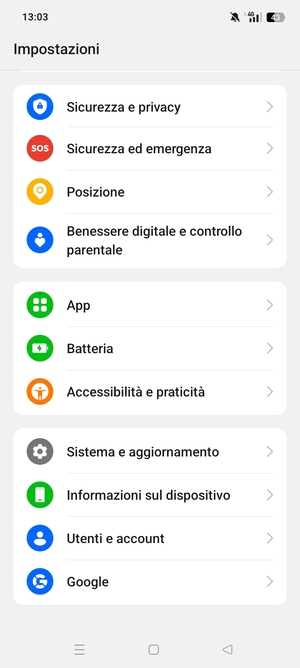 Scorri e seleziona Sistema e aggiomamento