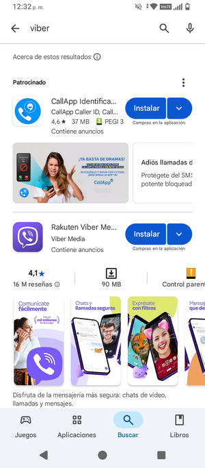 Seleccione la aplicación