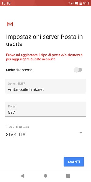 Seleziona Tipo di sicurezza
