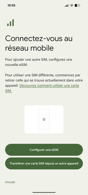 Sélectionnez Configurer une eSIM