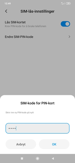 Bekreft din nye PIN-kode for SIM-kort og velg OK