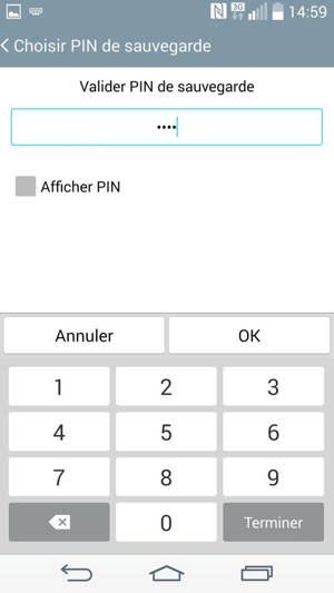 Veuillez confirmer le PIN de votre sauvegarde et sélectionner OK