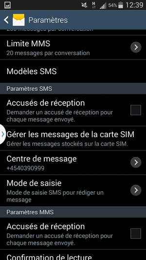Faites défiler et sélectionnez Centre de message